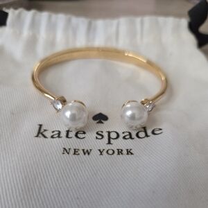 kate spade Gold-Tone Open Cuff Bracelet with Pearl Ends